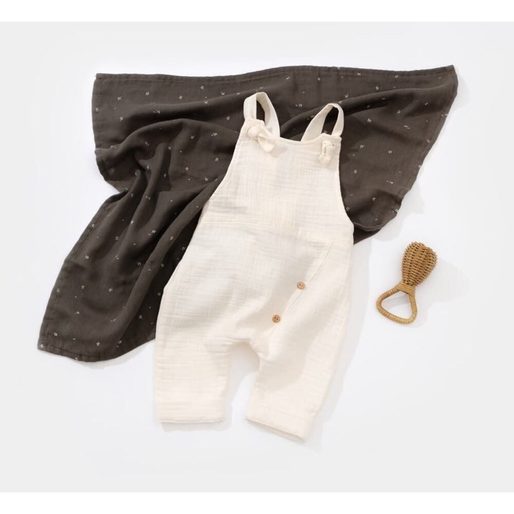 Organic Cotton Baby Overalls White 9-12M GOTS Certified Romper - Picture 2 of 8
